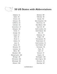 Free Printable 50 States With Abbreviations List States