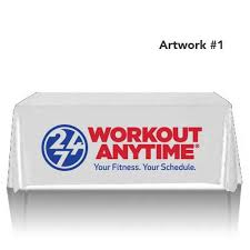 At anytime fitness, you're welcome! Workout Anytime Gym Logo Table Throw Cover Pre Printed Peak Banner