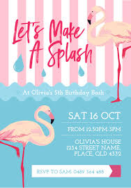 Pink Flamingo And Water Pool Party Invitation Template Easil