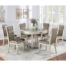 Warm Gray Glass Top Dining Table Set