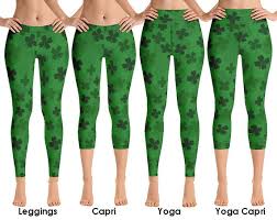 St Patricks Day 4 Leggings Yoga Capri Shamrocks Irish Party Clover Allow 2 Weeks To Receive See Size Chart Last Image