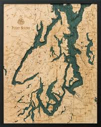 Puget Sound 3 D Nautical Wood Chart 24 5 X 31