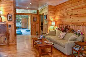 waiting room with knotty pine paneling