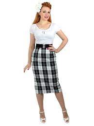 pencil skirt black white tartan from