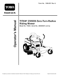 Titan Zx5000 Zero Turn Radius Riding Mower Manualzz Com