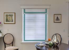Product title arlo blinds thermal room darkening cordless fabric roman shades, color: Luxury Roman Shade With Valance White With Blue Or Green Border Loganova Shades