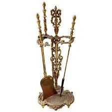 Ornate Solid Brass Fireplace Tools With