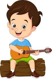 cartoon boy scout playing guitar on