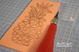 Handcarved Pineapple Red Rubber Stamp