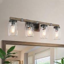Bathroom light fixtures home depot review, consideration in. Lnc Araphi 4 Light 29 In Oil Rubbed Bronze Rustic Bathroom Vanity Light With Clear Jar Glass Shade And Painted Wood Accents R77zmmhd1356216 The Home Depot