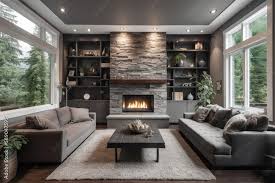 Living Room Interior In Gray And Brown