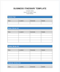 itinerary template for google docs