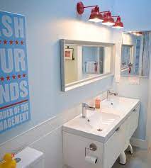 It will add some character and a little whimsy to the space. 23 Kids Bathroom Design Ideas To Brighten Up Your Home Kids Bathroom Design Kids Bathroom Lighting Childrens Bathroom