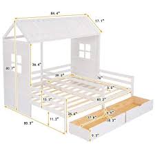 Double Twin Size Wood Kids House Bed