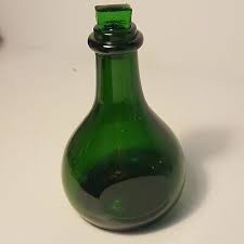 Antique Green Glass Bottle Squat Form