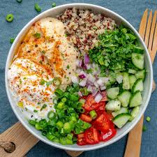 It's a quick and nutritious recipe for summer picnics or potluck this wholesome salad features quinoa, which is a seed containing protein, fiber, folate, and other nutrients. Easy Hummus Quinoa Veggie Bowl Recipe Healthy Fitness Meals