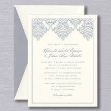French Blue Damask Scroll Warm White Wedding Invitations Crane