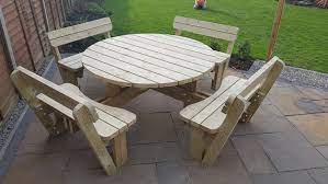 Round Garden Picnic Table Bench Set