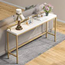 Tribesigns Way To Origin Benjamin 70 9 Console Table Wood Vintage Gold White Sofa Table Morden Industrial Narrow Skinny Hallway Metal