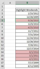 How To Highlight Weekend Dates In Excel Dummies