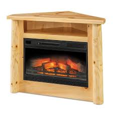 Log Style Pine Wood Corner Fireplace