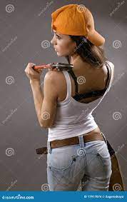 Young Woman Construction Worker Stock Photo - Image of designer, grey:  17917074