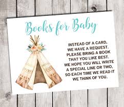 Instant download pink baby's library printable, baby book request card insert, please bring a book instead of a card, baby shower, baby girl. Boho Teepee Books For Baby Shower Insert Cards