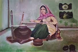 Sujata Art Gallery - Rural Woman Churning Curd - Handmade Acrylic Painting  on 24*36 Inch Canvas Board | Facebook