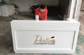 modern white reception desk with