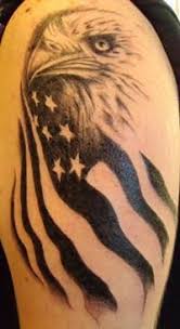I've been wanting this tattoo ever since it first circulated. Black White Eagle With American Flag Tattoo On Sleeve