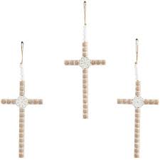 Wood Light Brown Carved Beaded Crosses