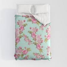 pink mint green fl comforter by
