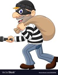 Cartoon thief walking and carrying a bag Vector Image