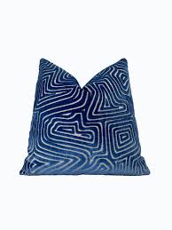 cobalt blue velvet print throw pillow