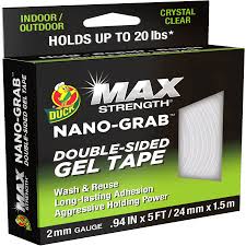 duck max strength nano grab double sided gel tape 0 94 x 5 ft clear