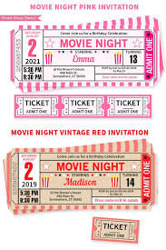 Movie Night Invitation Printables Pink W Ticket Stubs