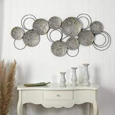 Nearly Natural 4 5 Ft X 2 Ft Galvanized Embossed Silver Metal Discs Wall Art Decor