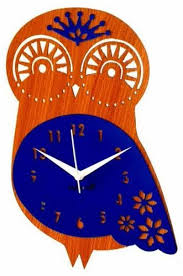 Owl Shaped Blue Wooden Clock