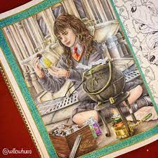 We love harry potter and have spent many happy times enjoying coloring the images of popular characters such as harry the boy wizard himself and hermione. A While Ago My Husband Posted A Coloring Page I Did Of The Knight Bus Here S My Latest Page Hermione With The Polyjuice Potion From The Harry Potter Coloring Book Harrypotter