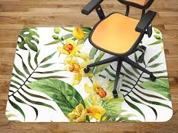 Yellow Exotic Flowers Chair Mat Carpet