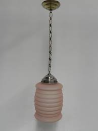 Art Deco Hanging Lamp With Pink Frosted