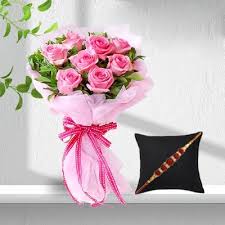 bouquet of pink roses with free rakhi