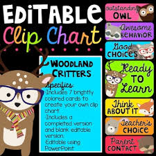 Editable Behavior Clip Chart Woodland Critters Edition Classroom Decor