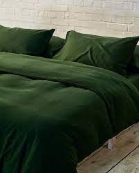 Dark Green Color Linen Duvet Cover