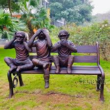 Bench Bronze Three Wise Monkey Statues