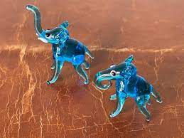 Murano Glass Blue Elephant Figurines
