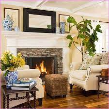 Stacked Stone Fireplace With White