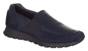 Prada Mens Dark Blue Leather Velvet Slip On Loafers Shoes