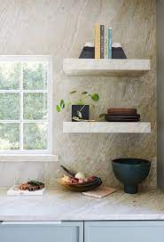 Cream And Gray Marble Floating Shelves