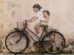 Little Children On A Bicycle Mural